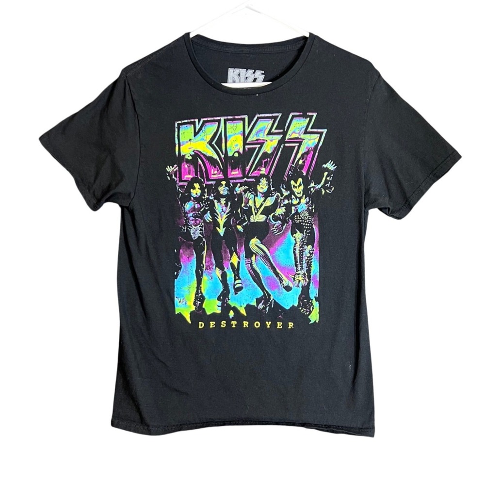 KISS Destroyer Band T-Shirt Mens Medium Black Neon Graphic Mad Engine 2023 Rock - Picture 2 of 10